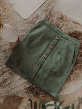 Dry Goods Olive Green Button-Front Mini Skirt